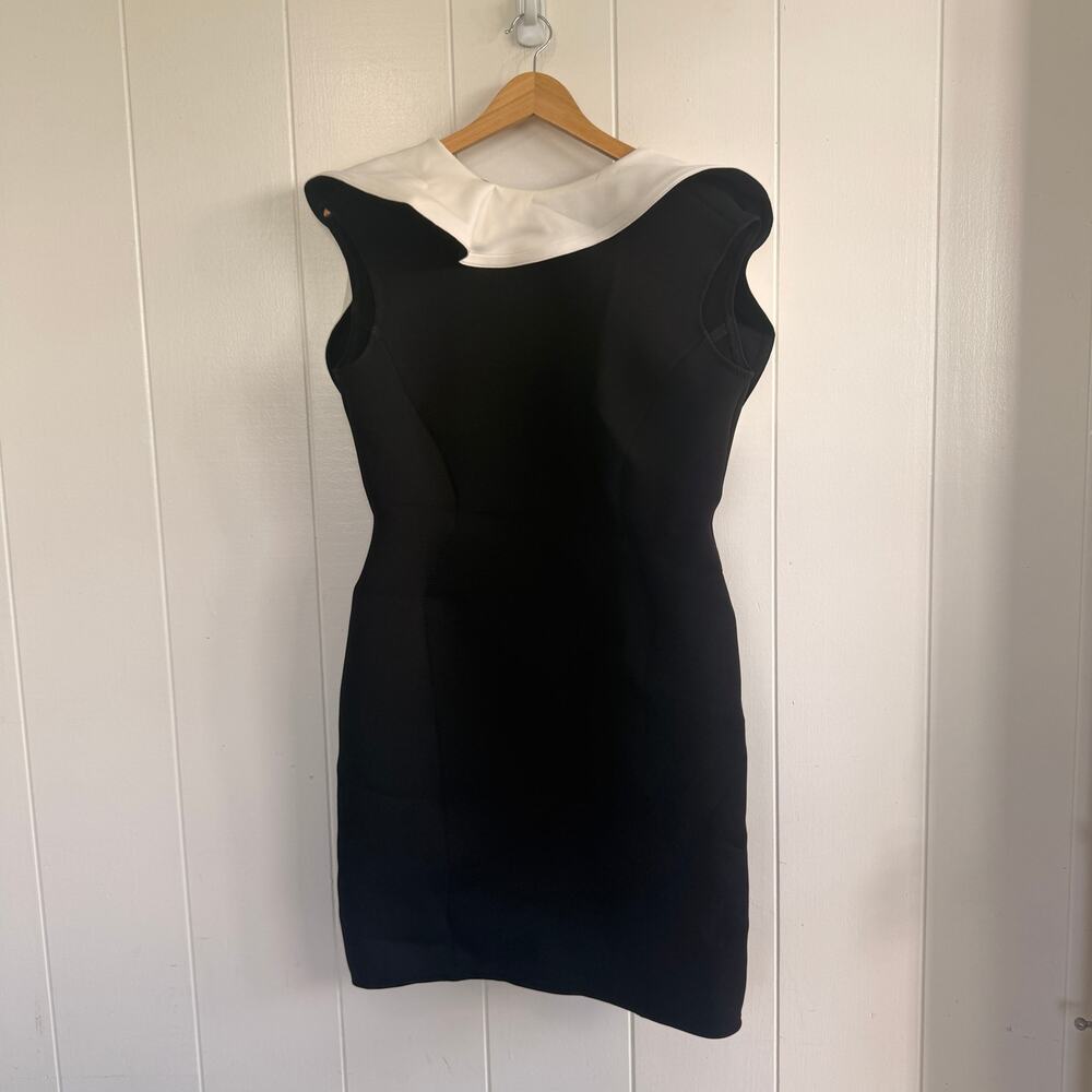 VTG 80s/90s LANVIN Black Sheath Dress with a White Cowl Neck Size XXL